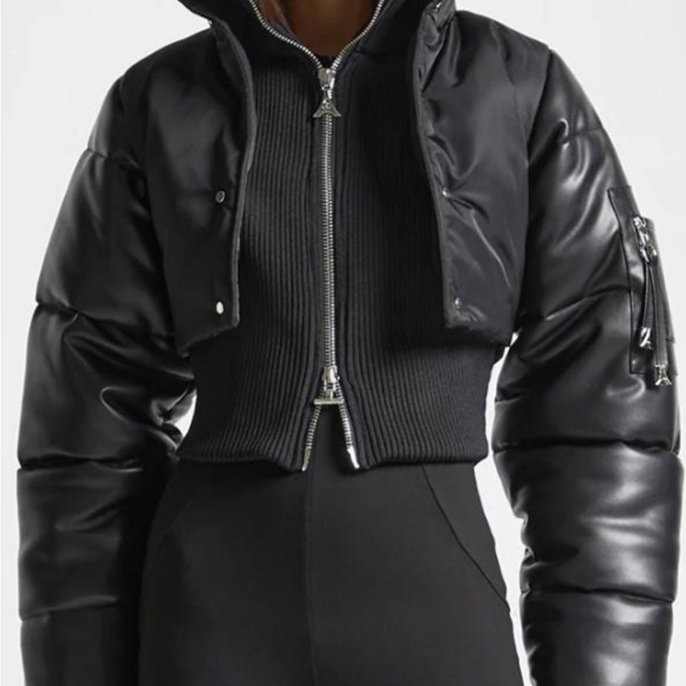 Maniere De Voire Black Crop Puffer US 6